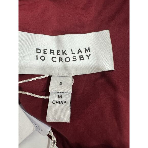 DEREK LAM 10 CROSBY Burgendy shirtdress Dress NWOT cotton front tie Size 2 - Picture 6 of 8